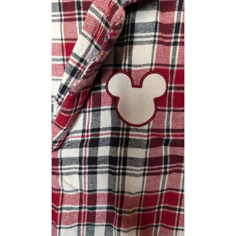 Disney Parks Womens 1X Red Black White Mickey Plaid Flannel Cotton Pajama Set - Picture 6 of 12